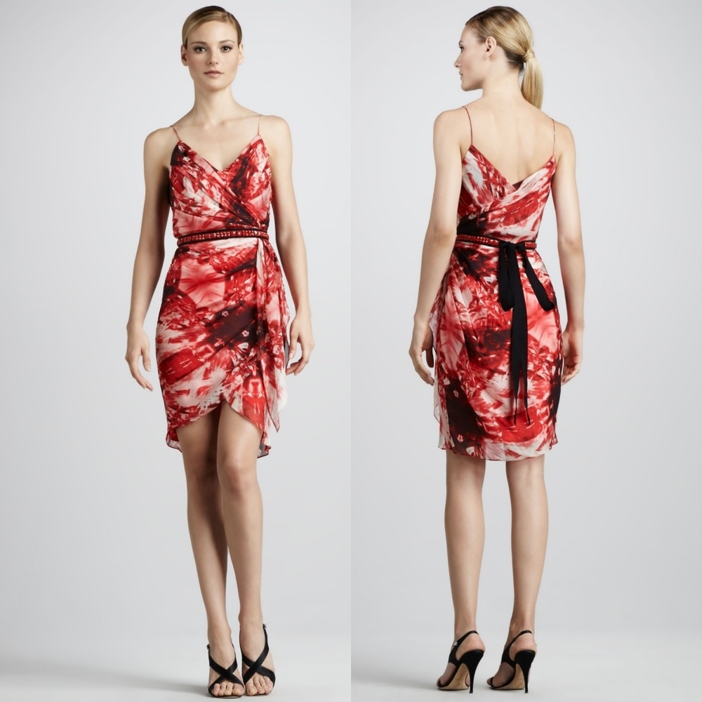 Vera Wang Silk Draped Watercolor Print Dress US 6